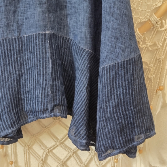 Oizino Linen Boho Lagenlook Asymmetrical Hem Pockets Blue Midi Maxi Skirt M - Picture 6 of 10